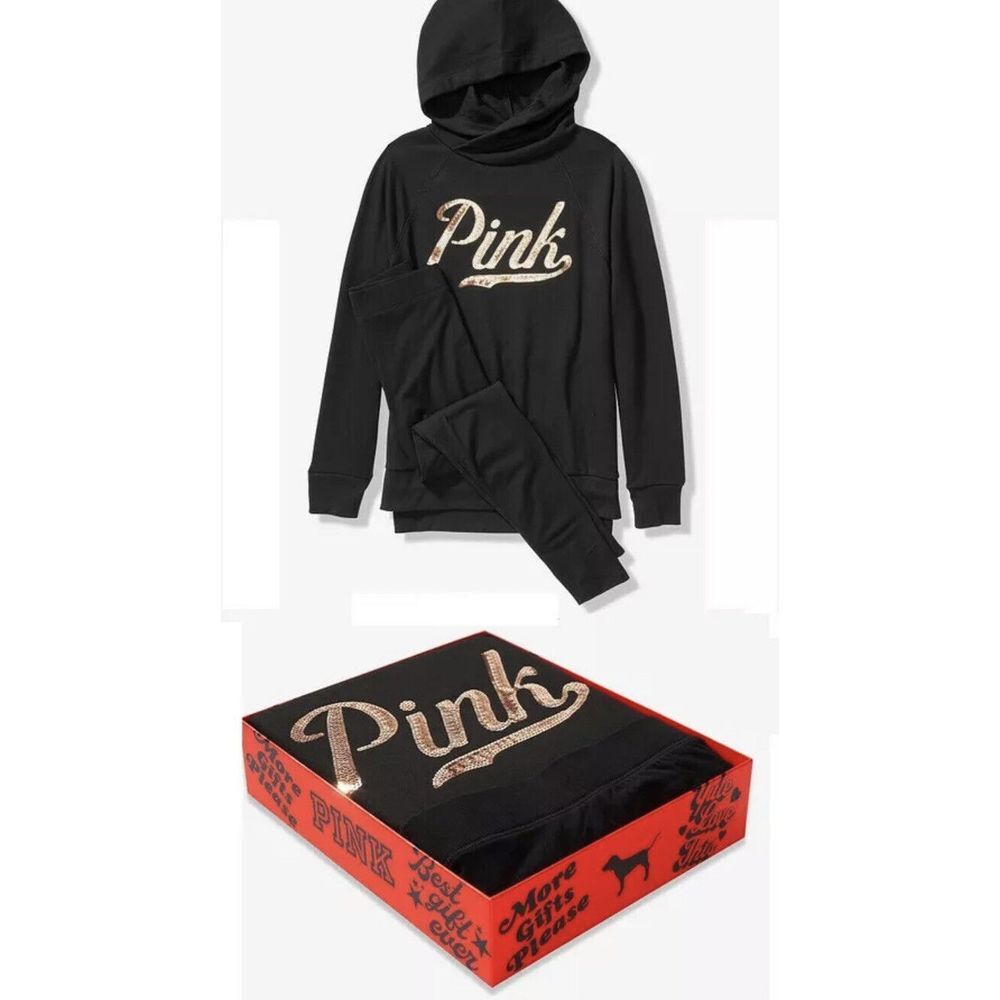 Victoria's Secret Pink Bling Pullover High Waist‎ Legging Gift Set Black Sz S